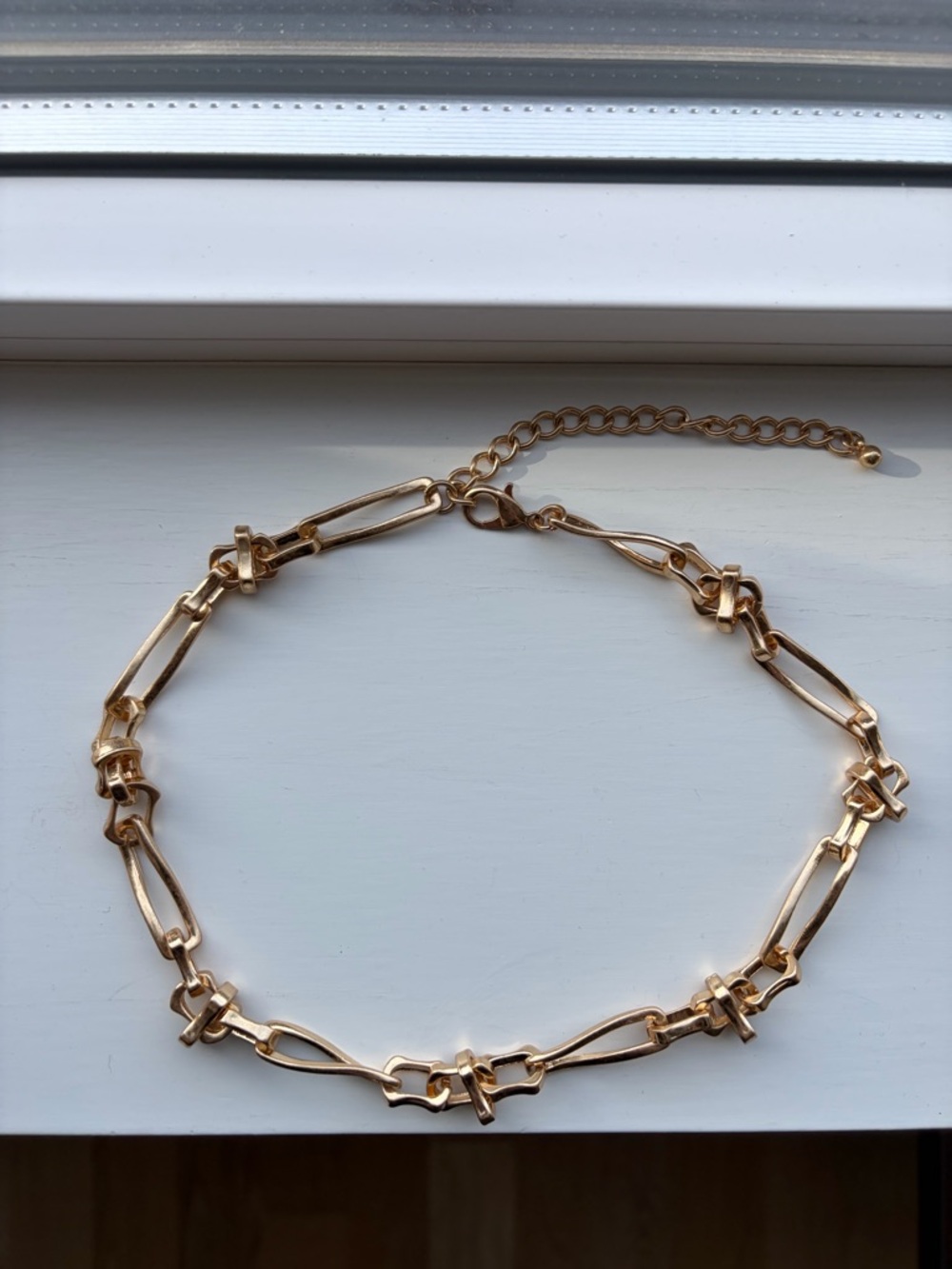 Gold Tone Mixed Link Chain Choker Necklace - Picture 1 of 4